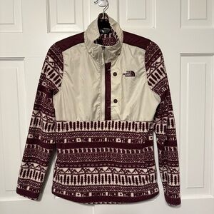 The North Face Burgundy and Cream Fleece Pullover- Size Medium